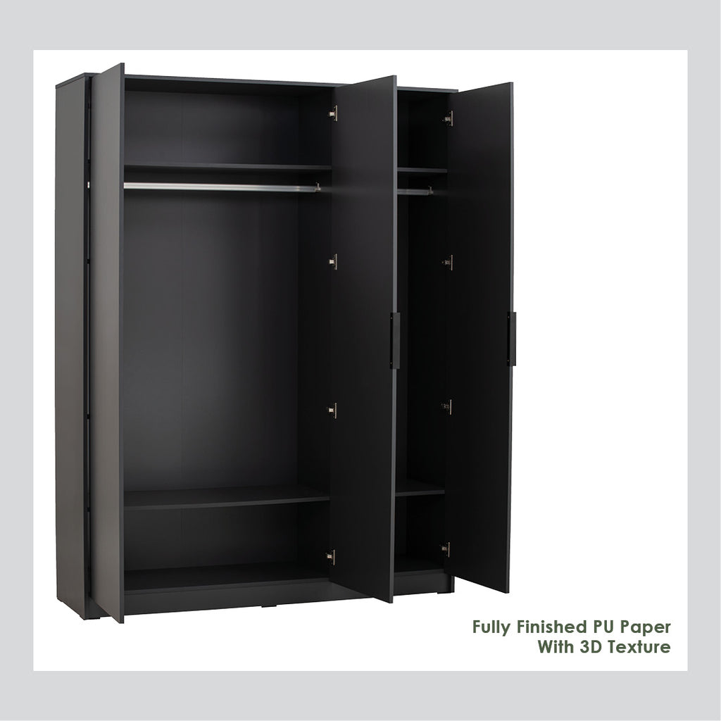 Volos 3 door wardrobe in Black colour