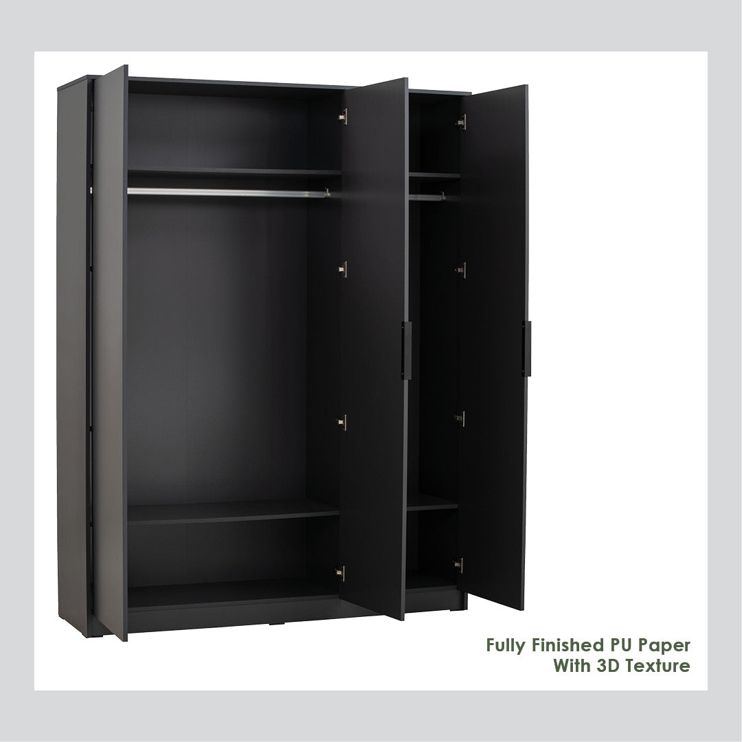 Volos 3 door wardrobe in Black colour