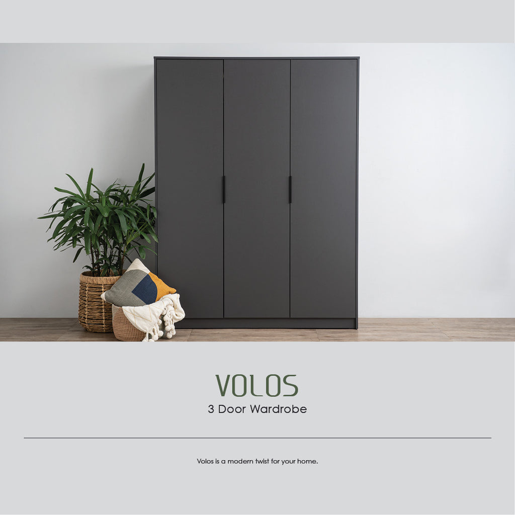 Volos 3 door wardrobe in Black colour