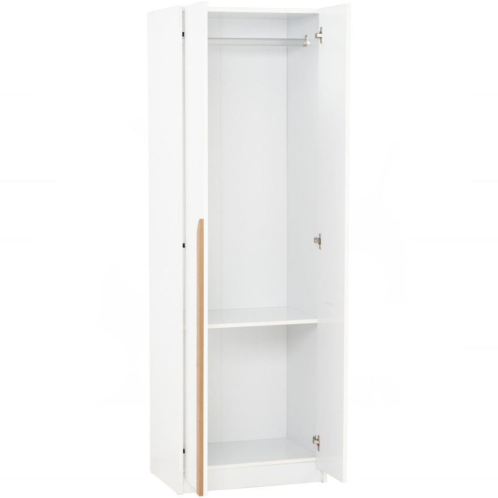 Mando 2 door wardrobe in White colour body, Oak colour handle (MB Paper)