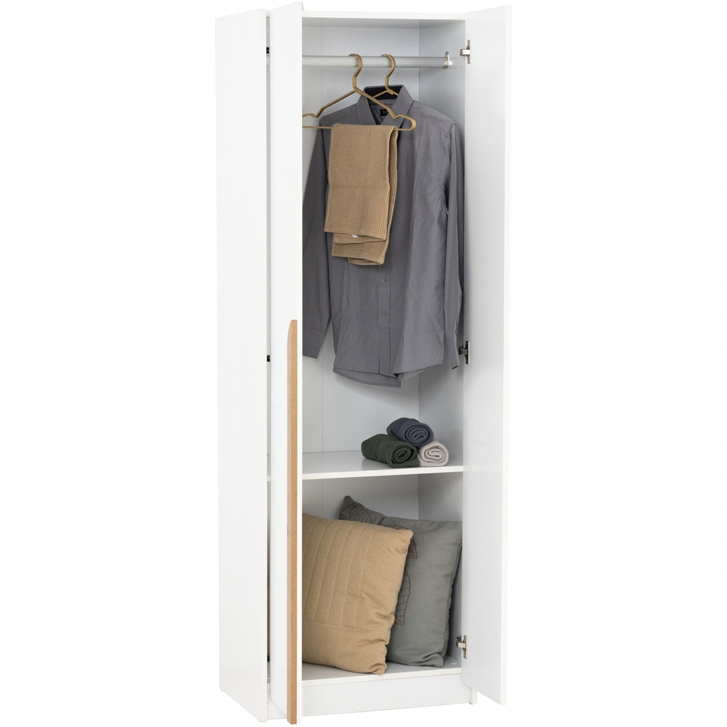 Mando 2 door wardrobe in White colour body, Oak colour handle (MB Paper)