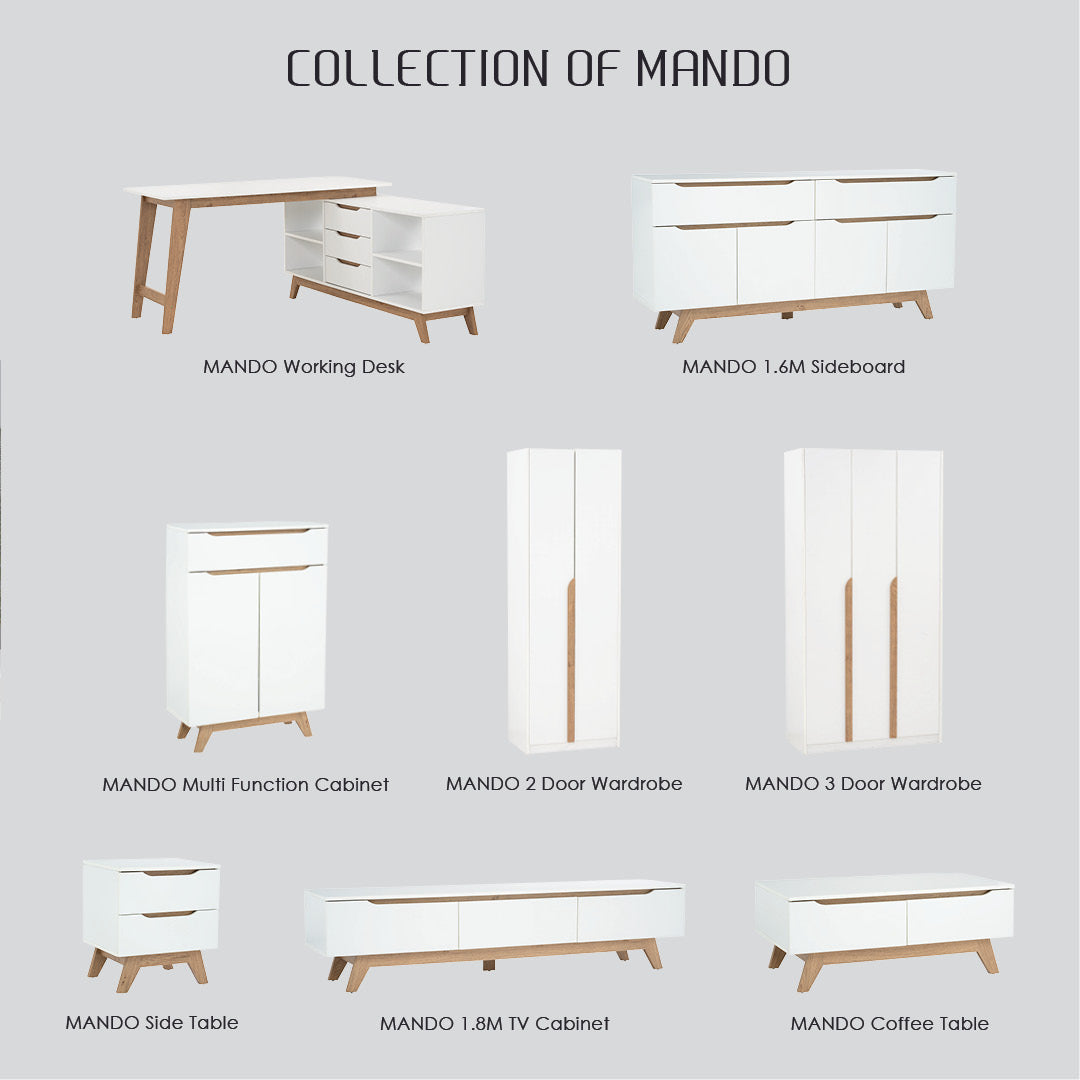 Mando 2 door wardrobe in White colour body, Oak colour handle (MB Paper)