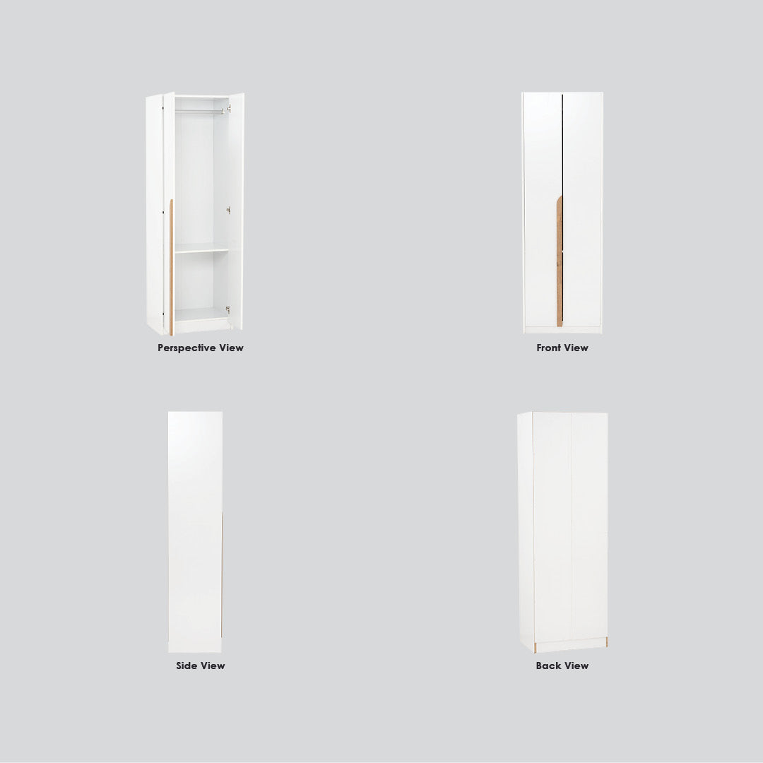 Mando 2 door wardrobe in White colour body, Oak colour handle (MB Paper)
