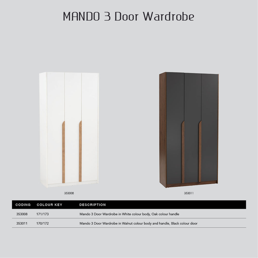 Mando 2 door wardrobe in White colour body, Oak colour handle (MB Paper)