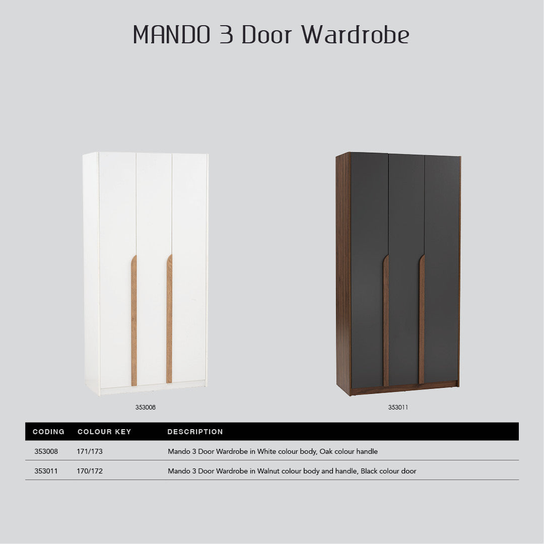 Mando 2 door wardrobe in White colour body, Oak colour handle (MB Paper)