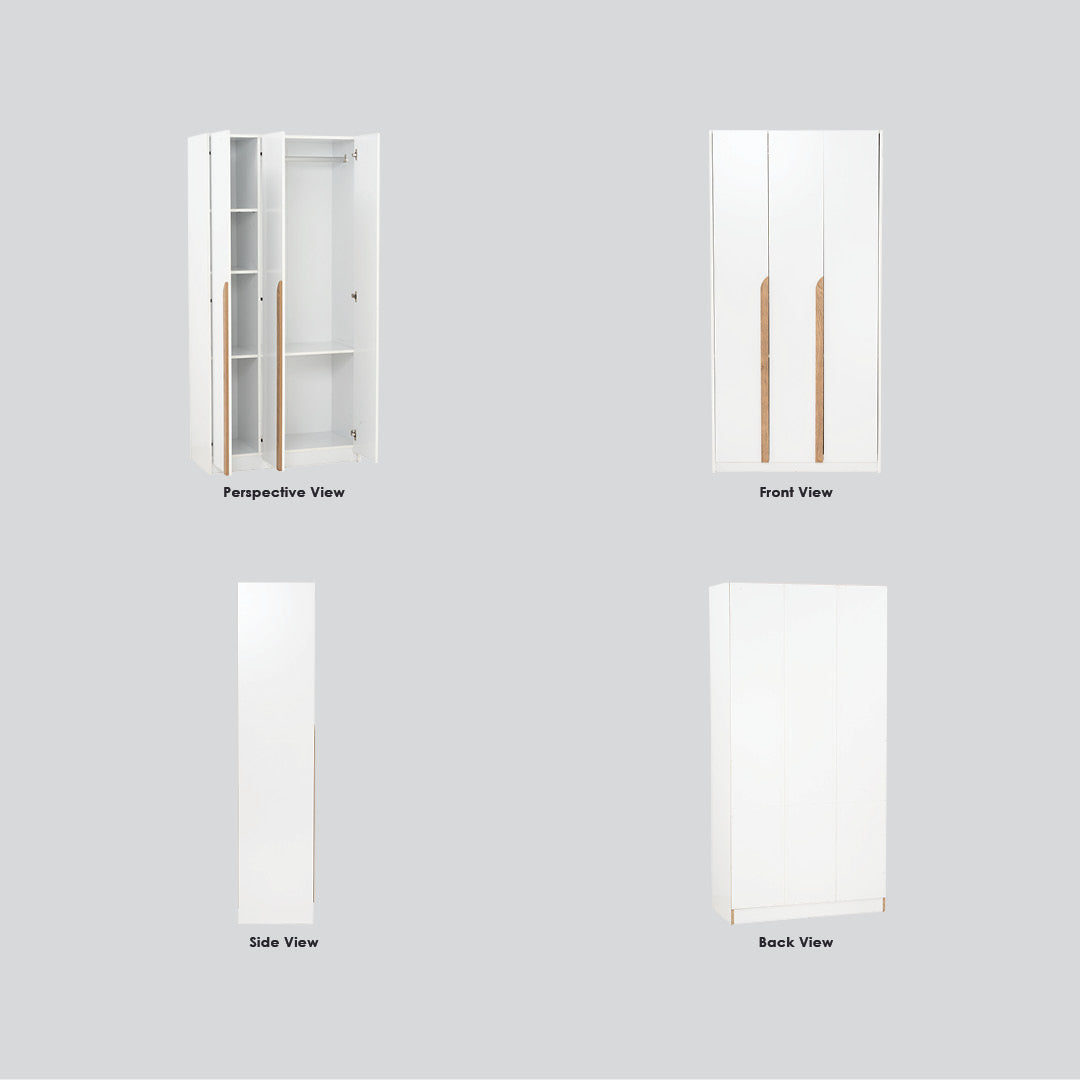Mando 2 door wardrobe in White colour body, Oak colour handle (MB Paper)