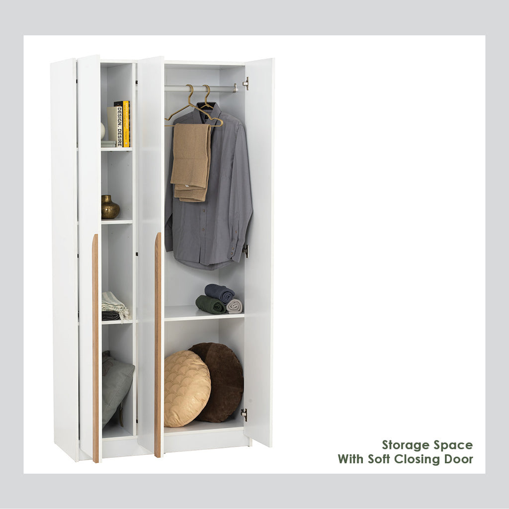 Mando 2 door wardrobe in White colour body, Oak colour handle (MB Paper)