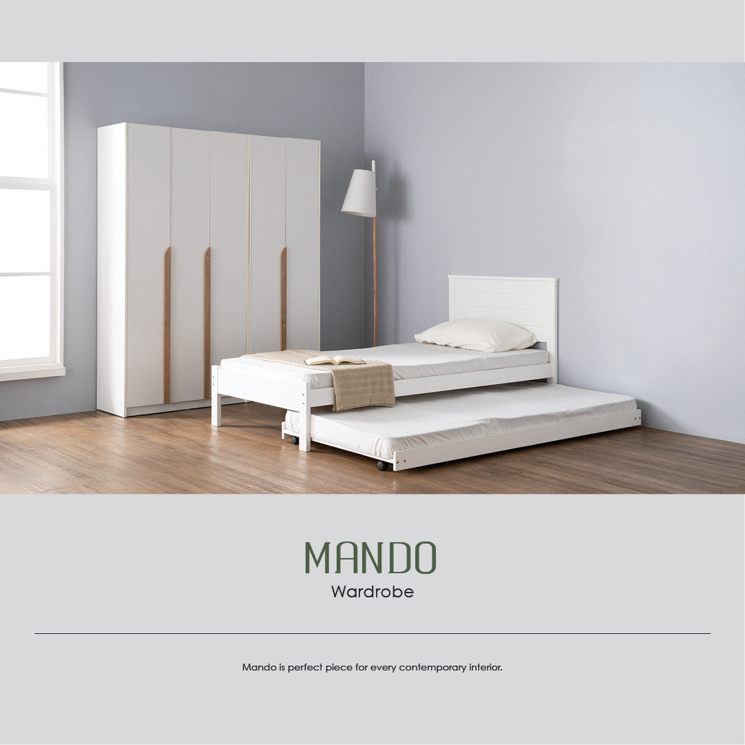 Mando 2 door wardrobe in White colour body, Oak colour handle (MB Paper)