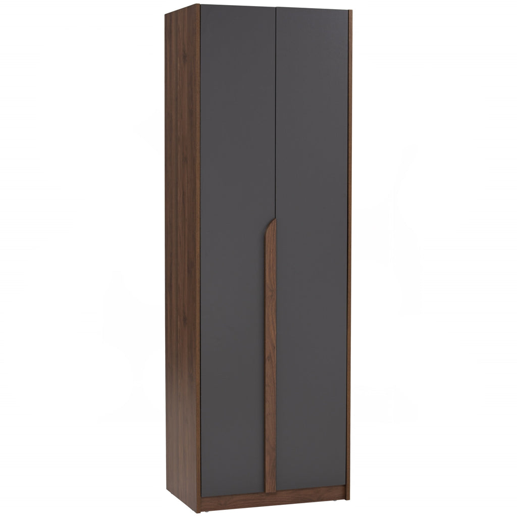 Mando 2 door wardrobe in Walnut colour body and handle, Black colour door.