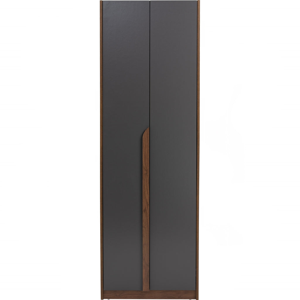 Mando 2 door wardrobe in Walnut colour body and handle, Black colour door.