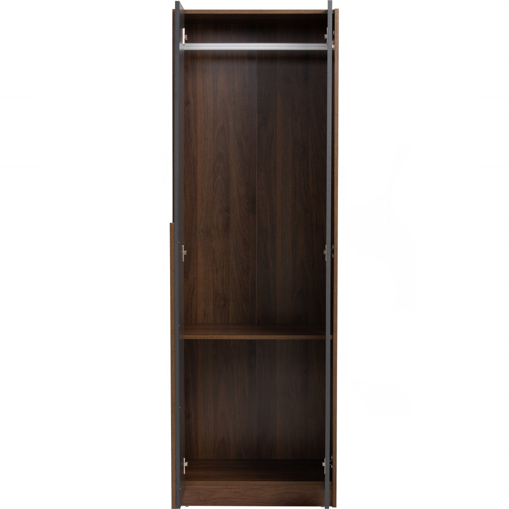 Mando 2 door wardrobe in Walnut colour body and handle, Black colour door.