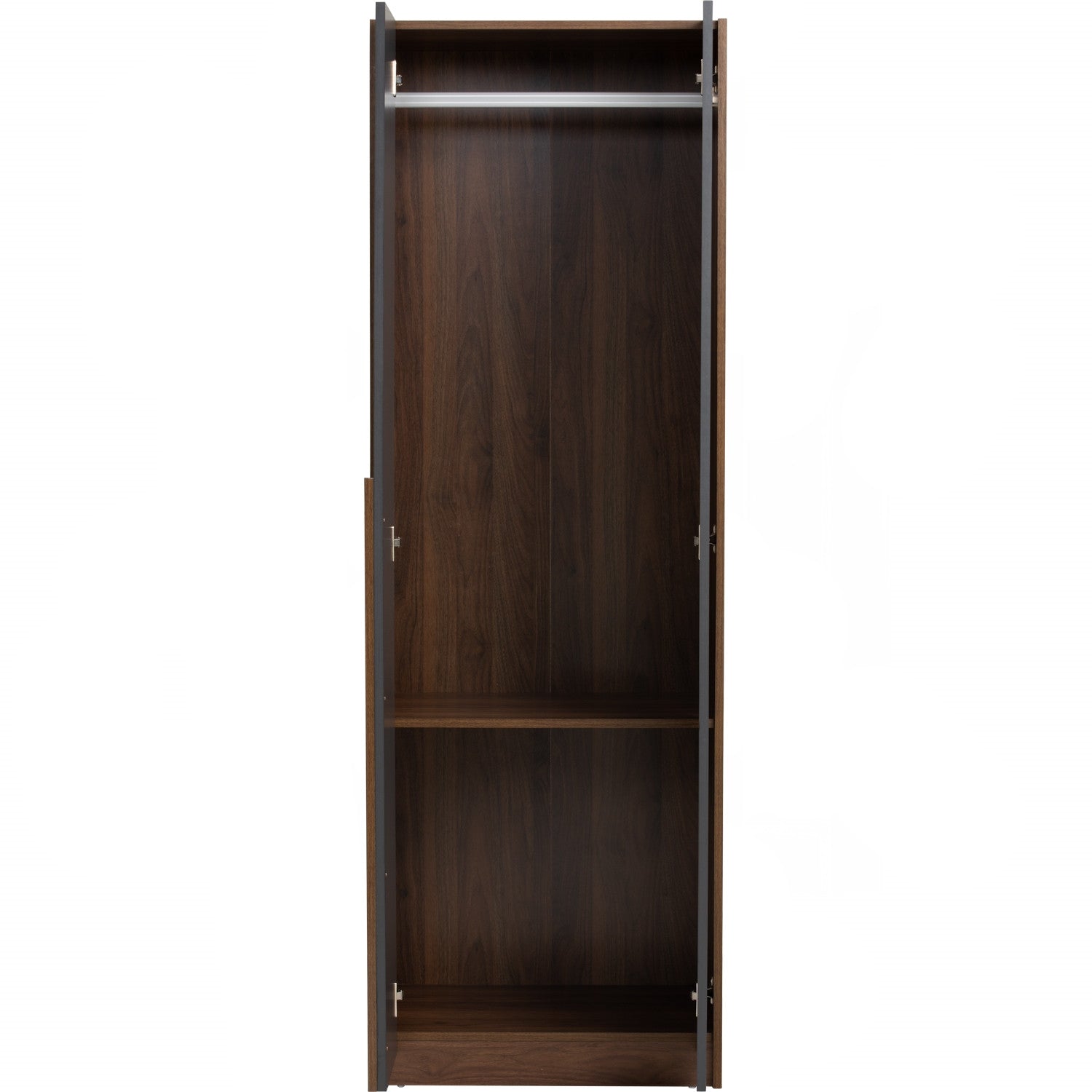 Mando 2 door wardrobe in Walnut colour body and handle, Black colour door.