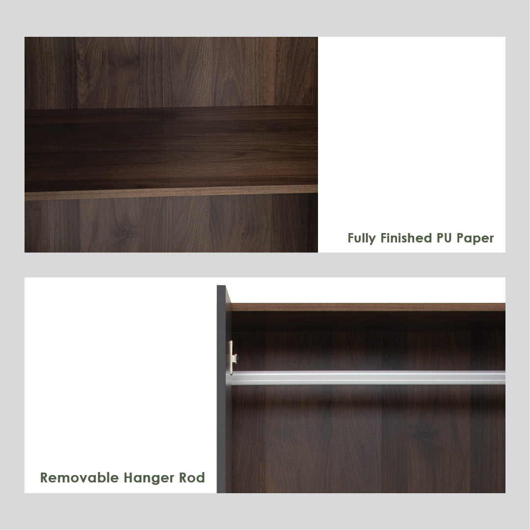 Mando 3 door wardrobe in Walnut colour body and handle, Black colour door.