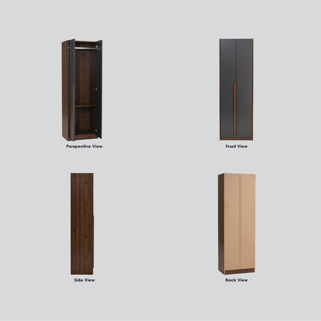 Mando 3 door wardrobe in Walnut colour body and handle, Black colour door.
