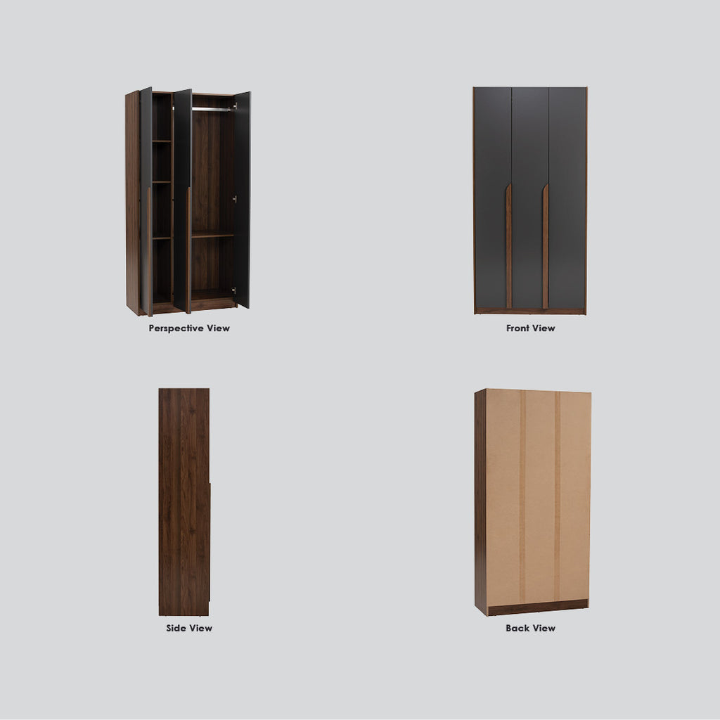 Mando 2 door wardrobe in Walnut colour body and handle, Black colour door.