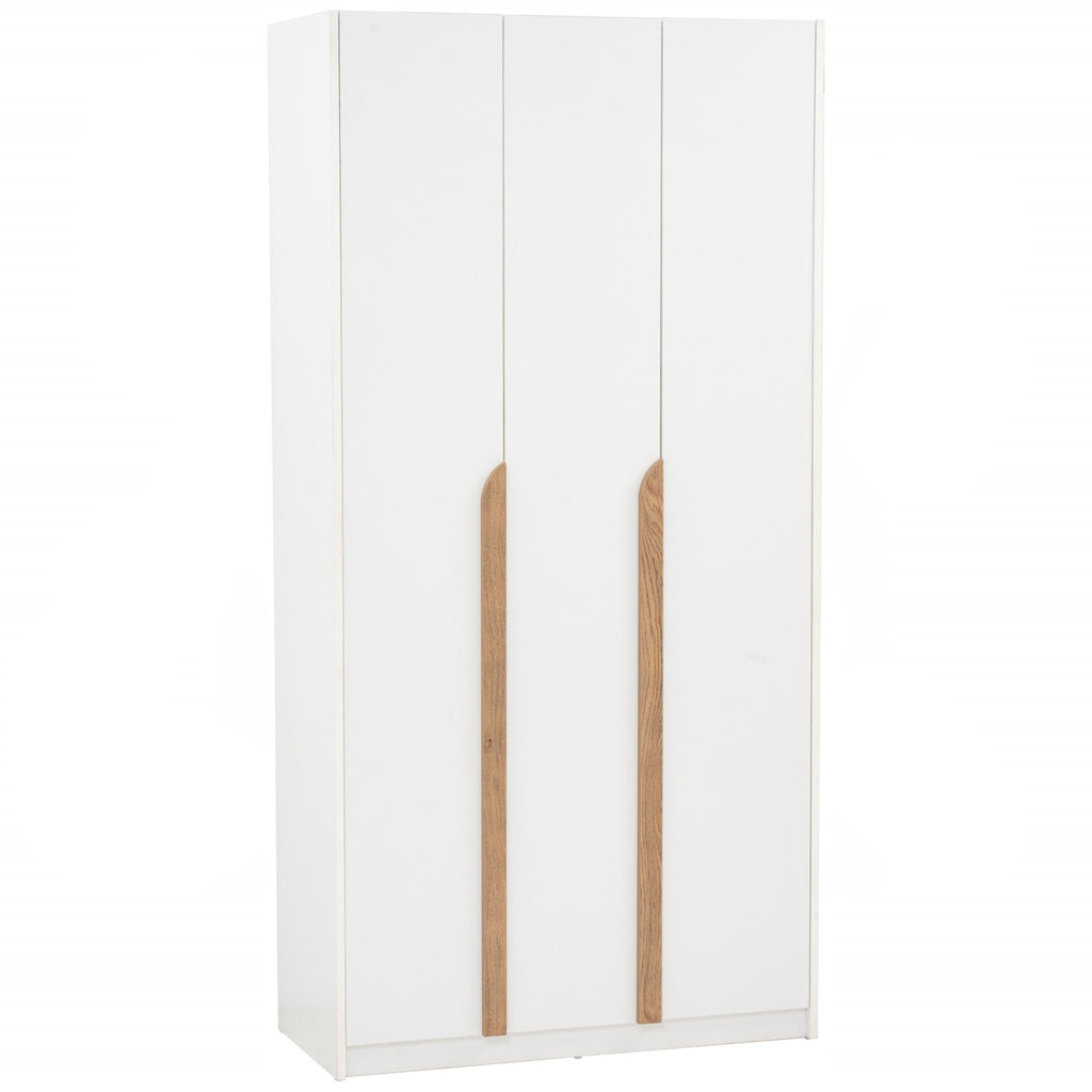 Mando 3 door wardrobe in White colour body, Oak colour handle (MB Paper)