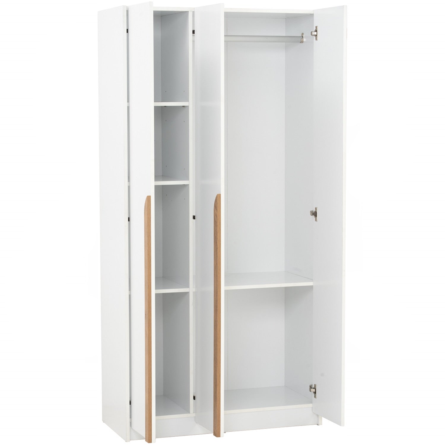Mando 3 door wardrobe in White colour body, Oak colour handle (MB Paper)