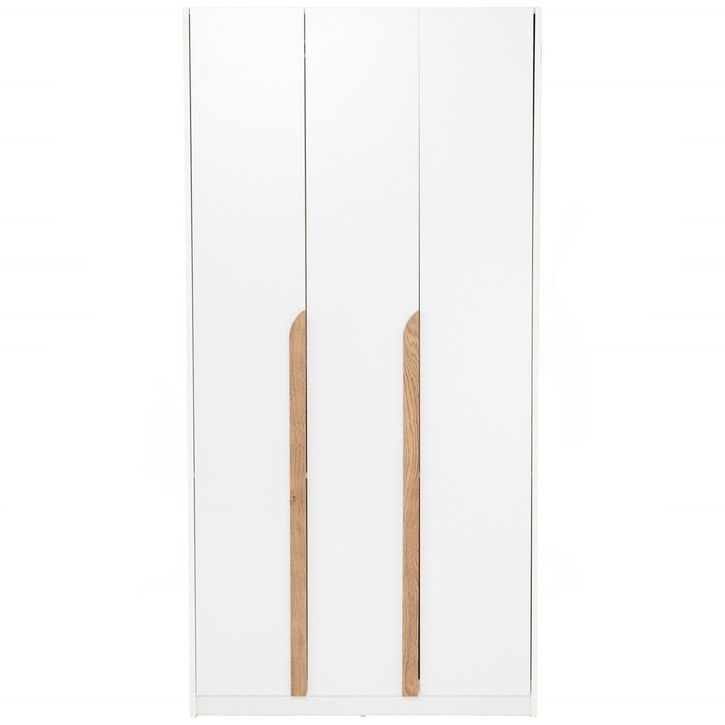 Mando 3 door wardrobe in White colour body, Oak colour handle (MB Paper)