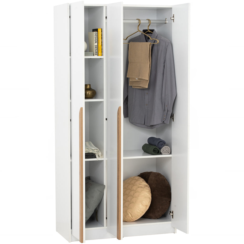 Mando 3 door wardrobe in White colour body, Oak colour handle (MB Paper)
