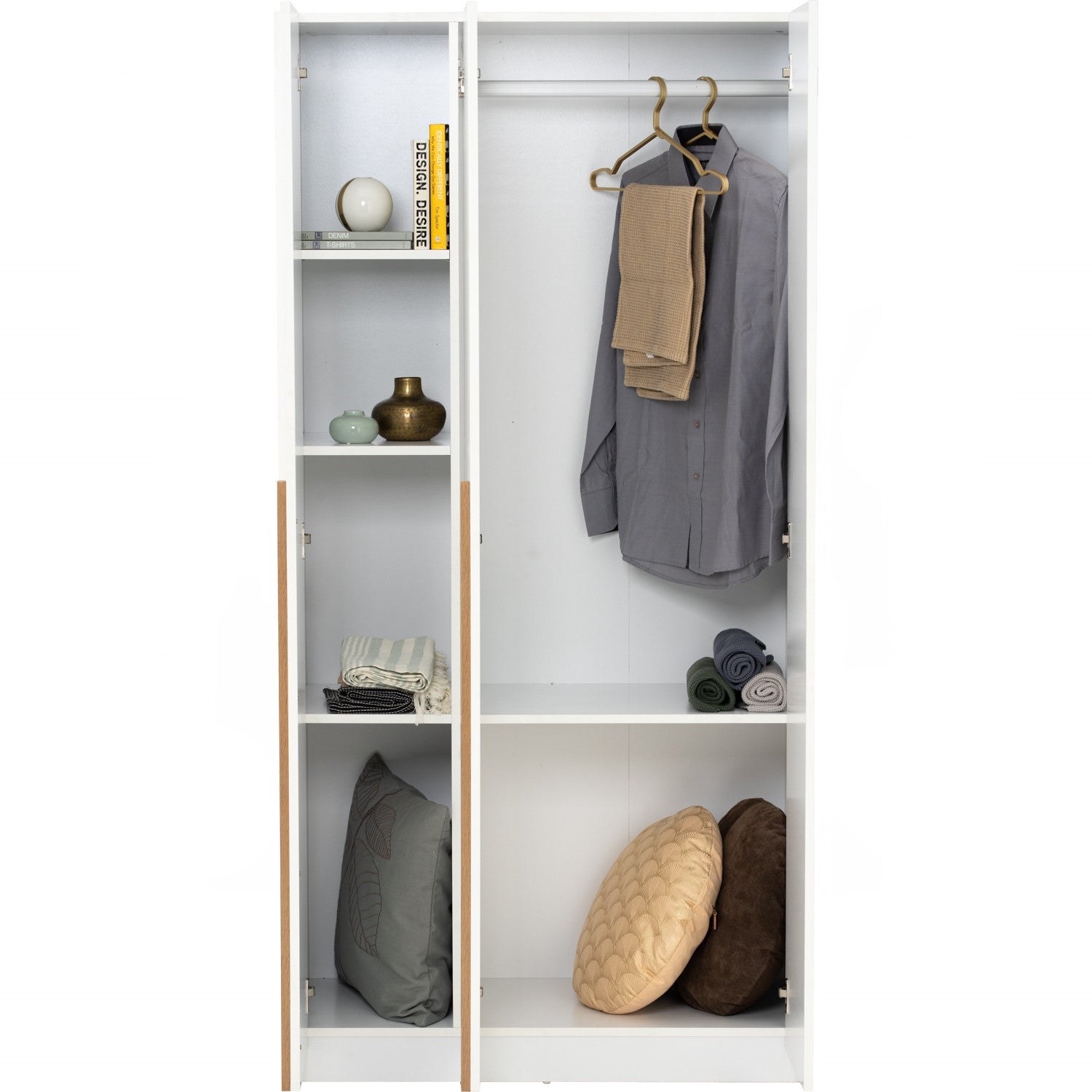 Mando 3 door wardrobe in White colour body, Oak colour handle (MB Paper)