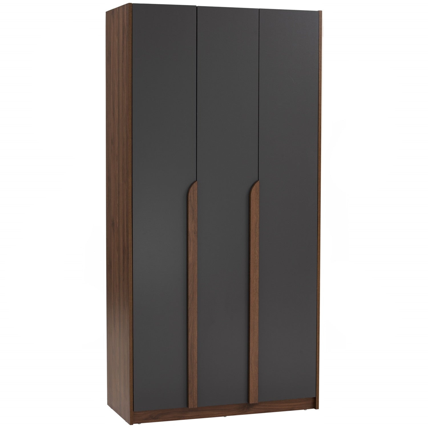 Mando 3 door wardrobe in Walnut colour body and handle, Black colour door.