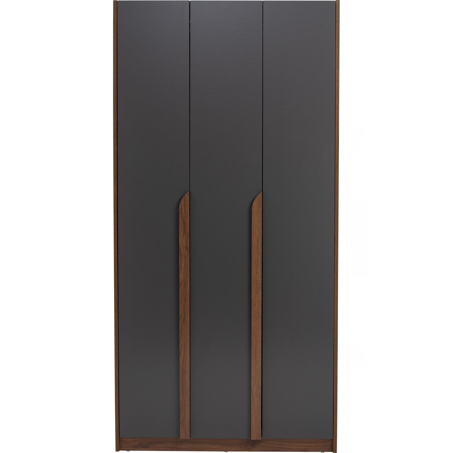 Mando 3 door wardrobe in Walnut colour body and handle, Black colour door.