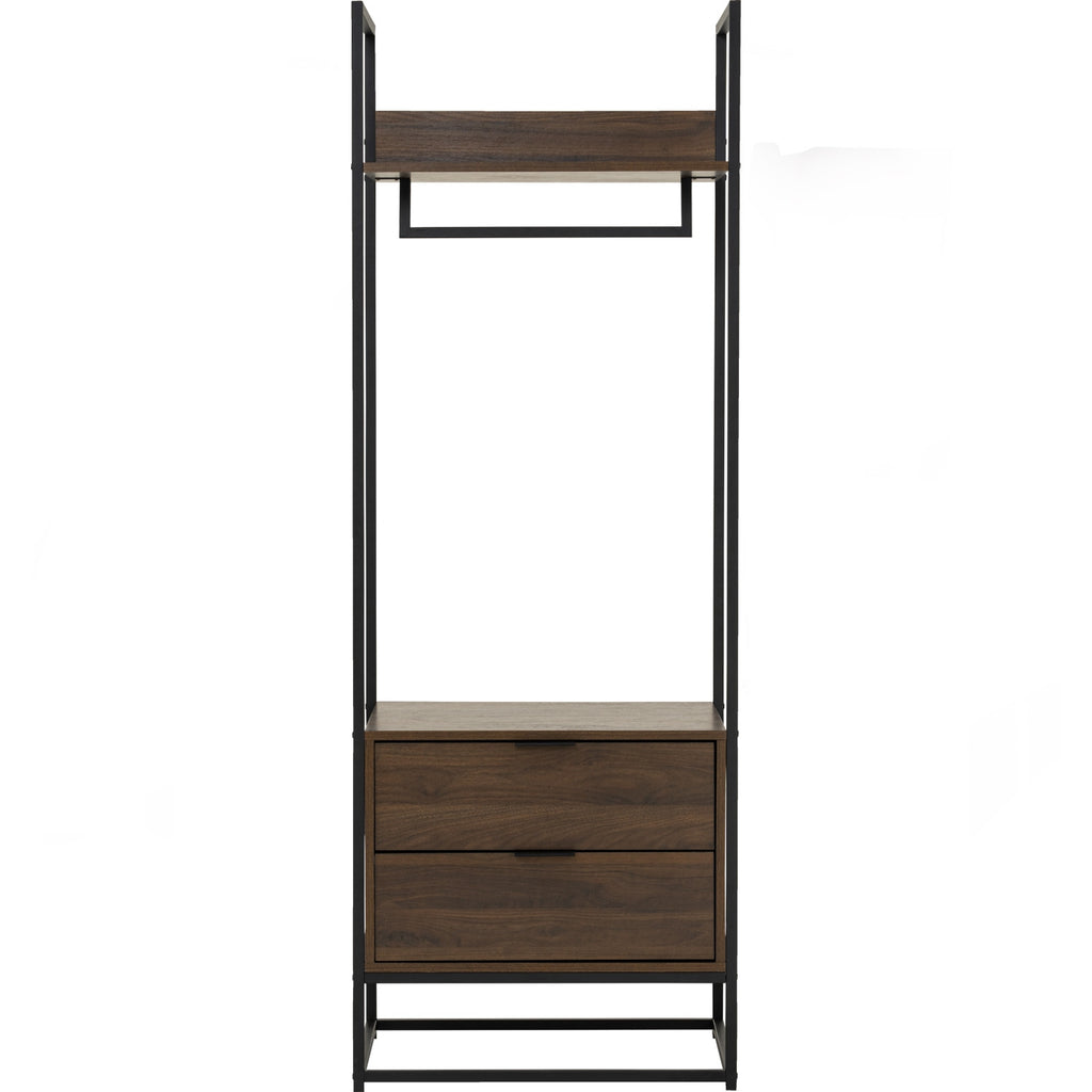 Capri open shelf wardrobe with 2 drawer in Matt Black Epoxy colour leg, Walnut colour shelf.
