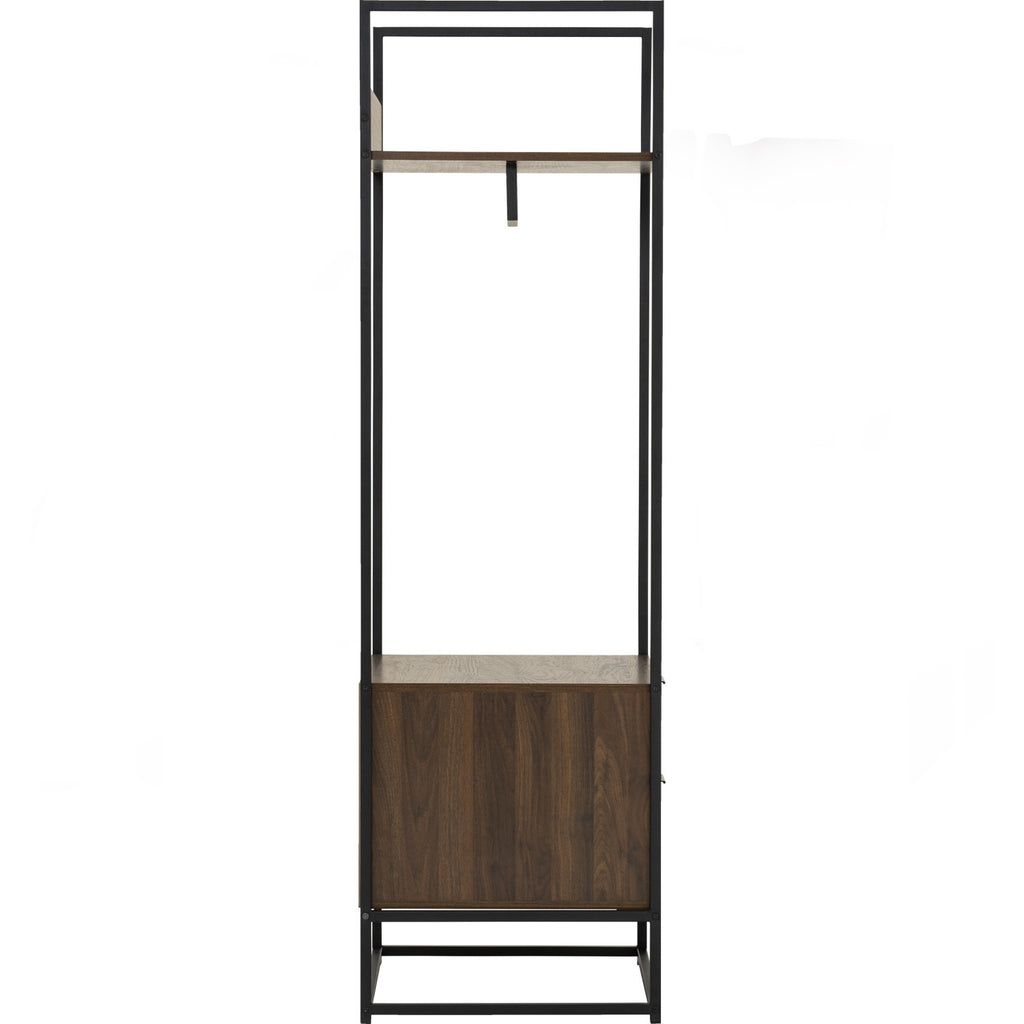 Capri open shelf wardrobe with 2 drawer in Matt Black Epoxy colour leg, Walnut colour shelf.