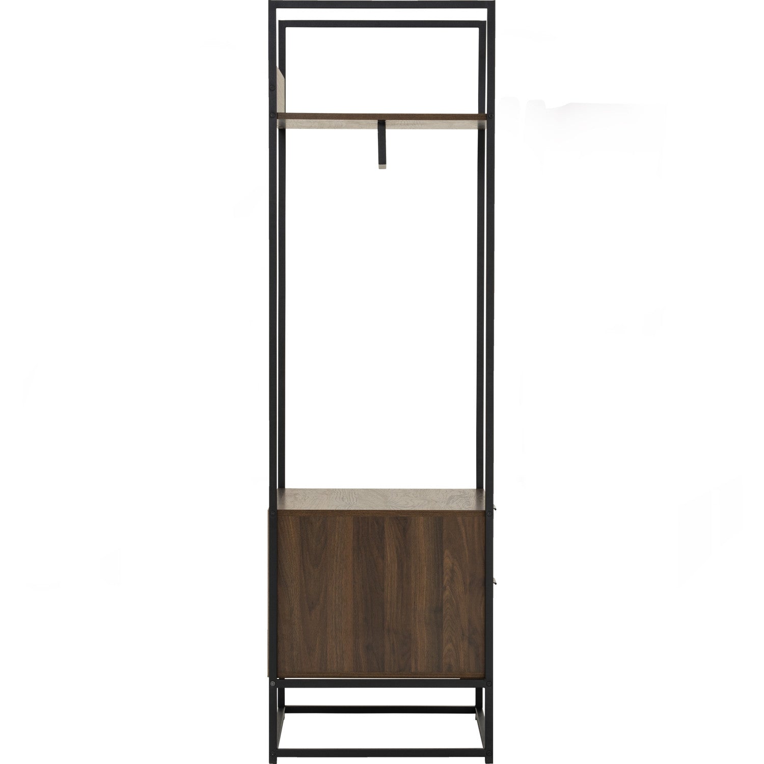 Capri open shelf wardrobe with 2 drawer in Matt Black Epoxy colour leg, Walnut colour shelf.