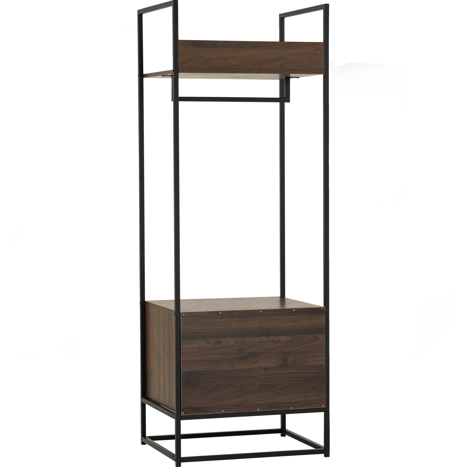 Capri open shelf wardrobe with 2 drawer in Matt Black Epoxy colour leg, Walnut colour shelf.