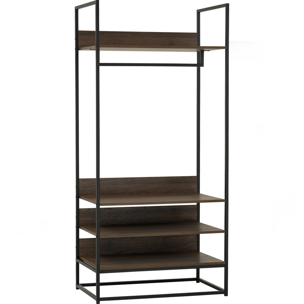 Capri open shelf wardrobe in Matt Black Epoxy colour leg, Walnut colour shelf.