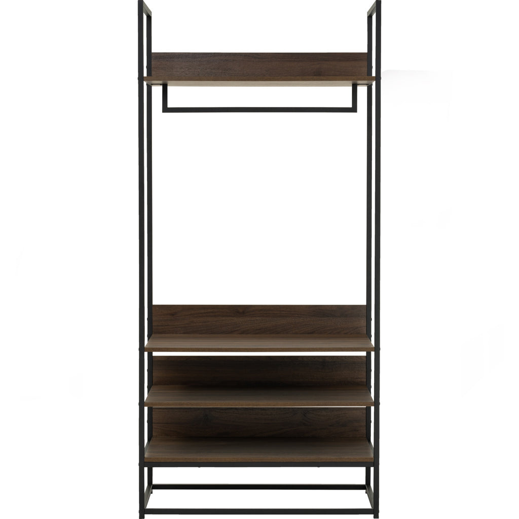 Capri open shelf wardrobe in Matt Black Epoxy colour leg, Walnut colour shelf.