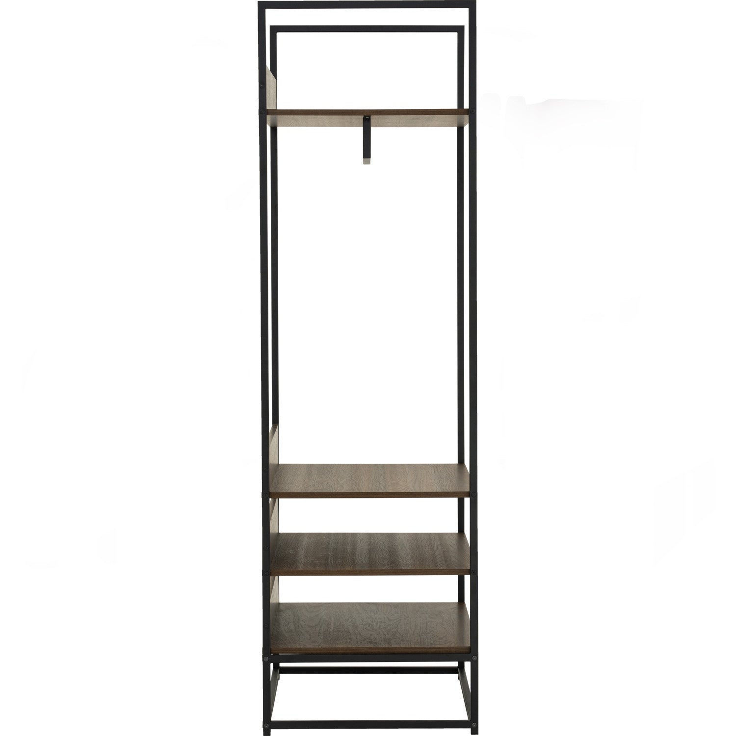 Capri open shelf wardrobe in Matt Black Epoxy colour leg, Walnut colour shelf.