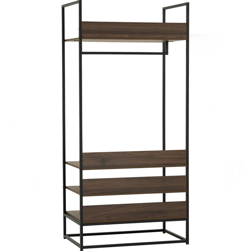 Capri open shelf wardrobe in Matt Black Epoxy colour leg, Walnut colour shelf.