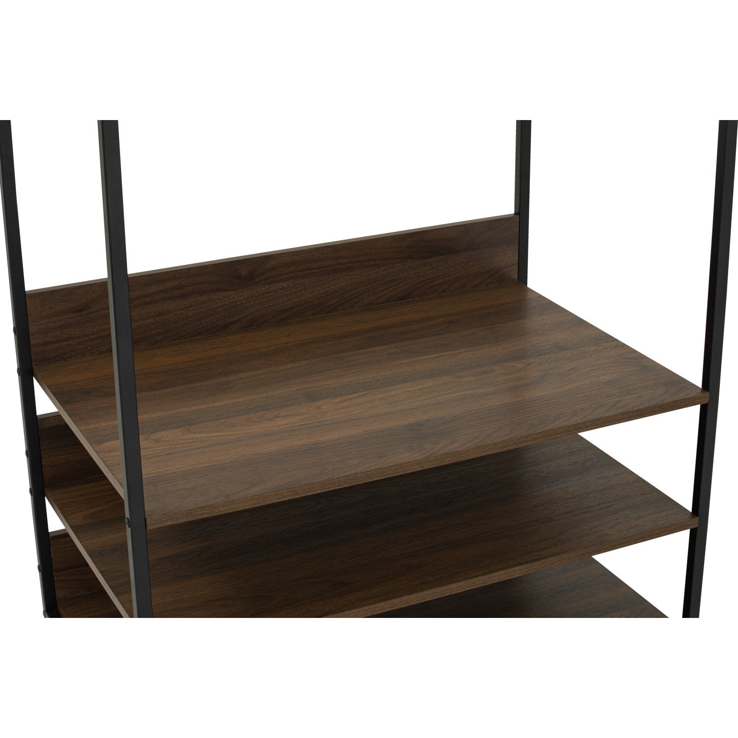 Capri open shelf wardrobe in Matt Black Epoxy colour leg, Walnut colour shelf.