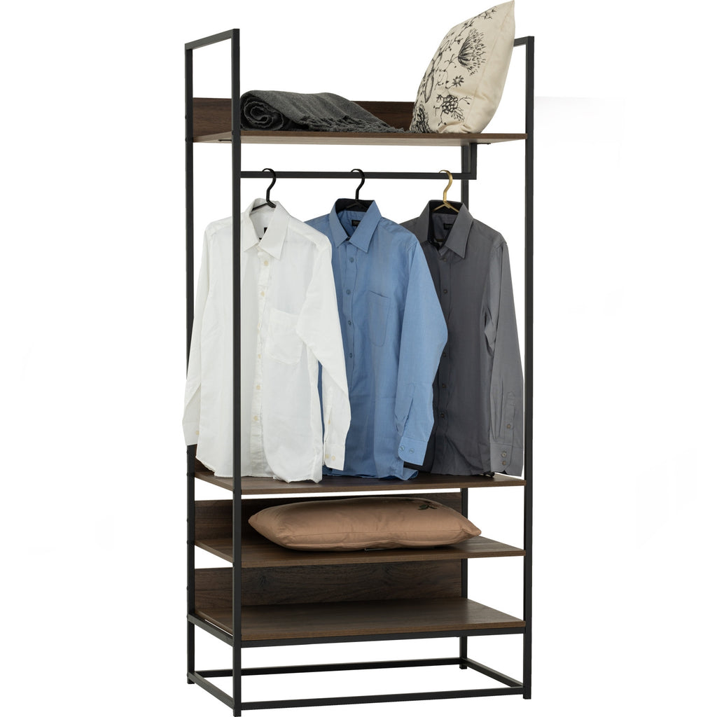 Capri open shelf wardrobe in Matt Black Epoxy colour leg, Walnut colour shelf.