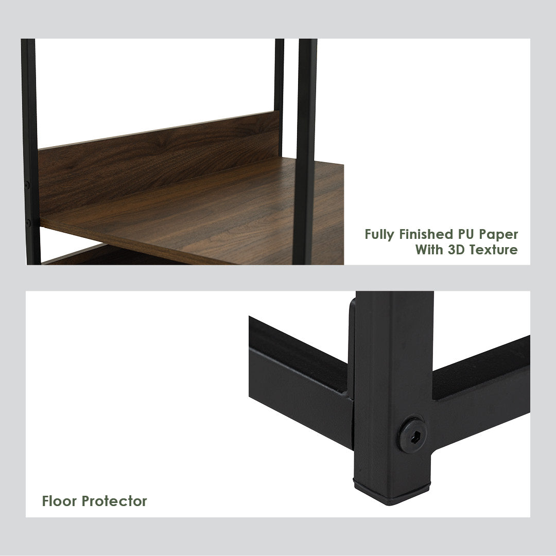 Capri open shelf wardrobe in Matt Black Epoxy colour leg, Walnut colour shelf.