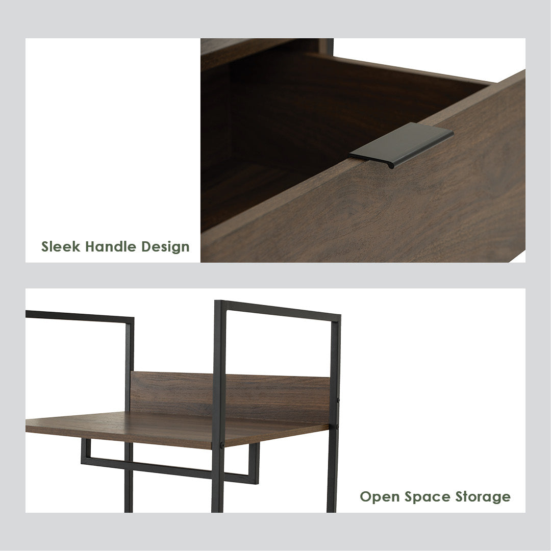 Capri open shelf wardrobe with 2 drawer in Matt Black Epoxy colour leg, Walnut colour shelf.