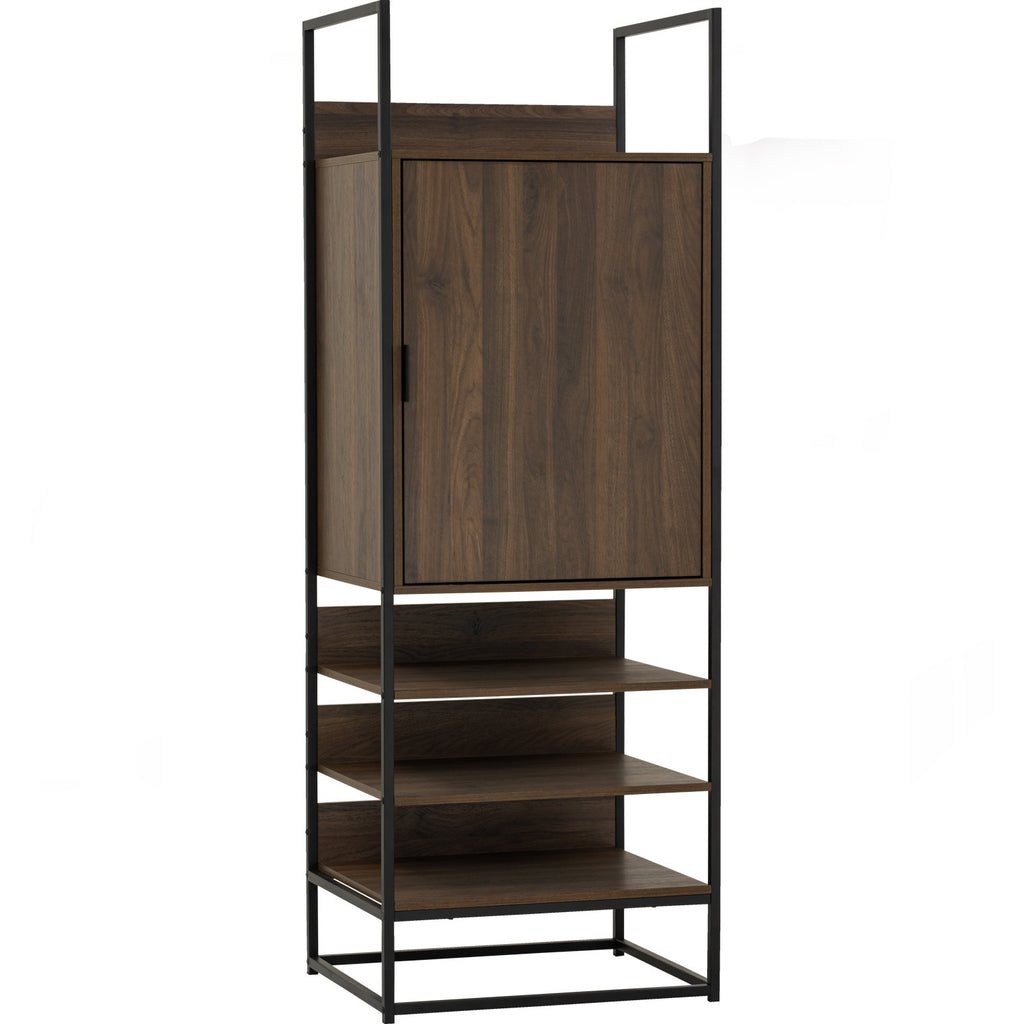 Capri open shelf wardrobe with 1 door in Matt Black Epoxy colour leg, Walnut colour shelf.