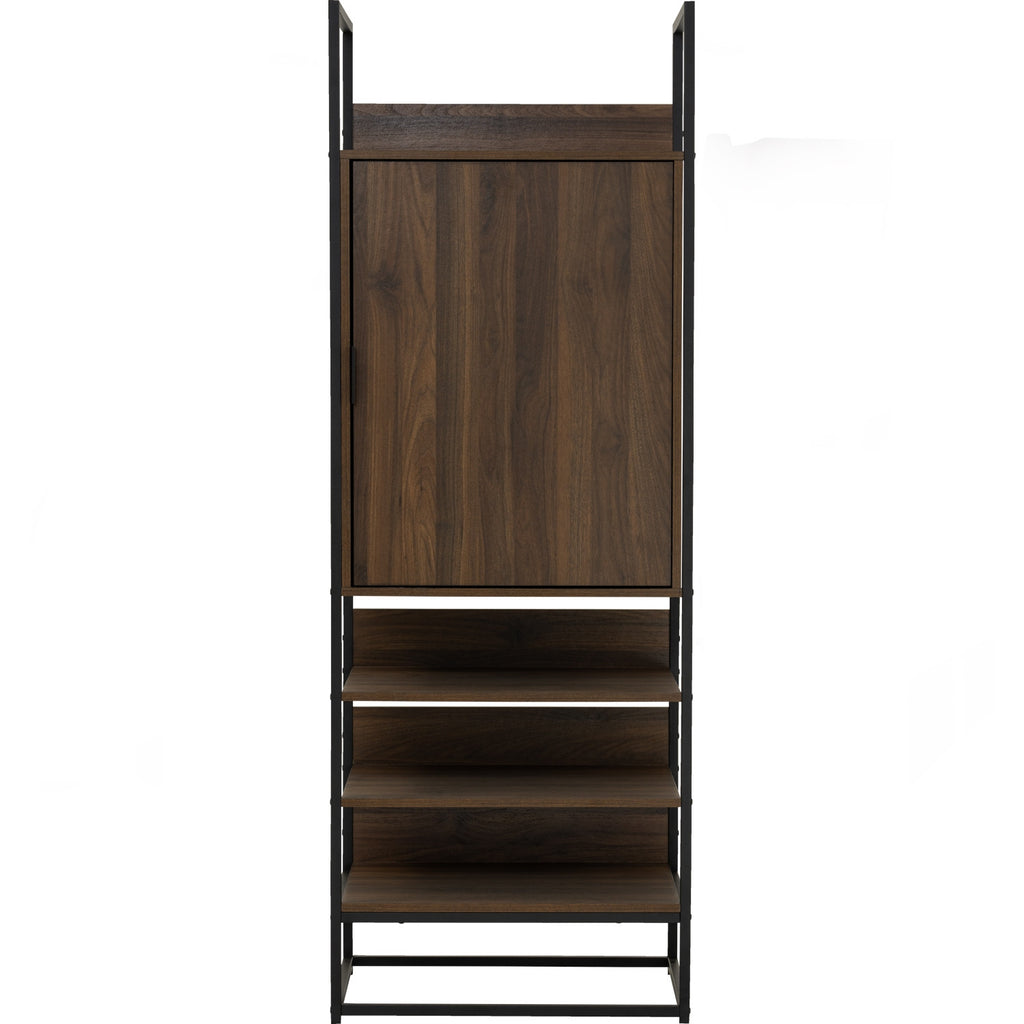 Capri open shelf wardrobe with 1 door in Matt Black Epoxy colour leg, Walnut colour shelf.