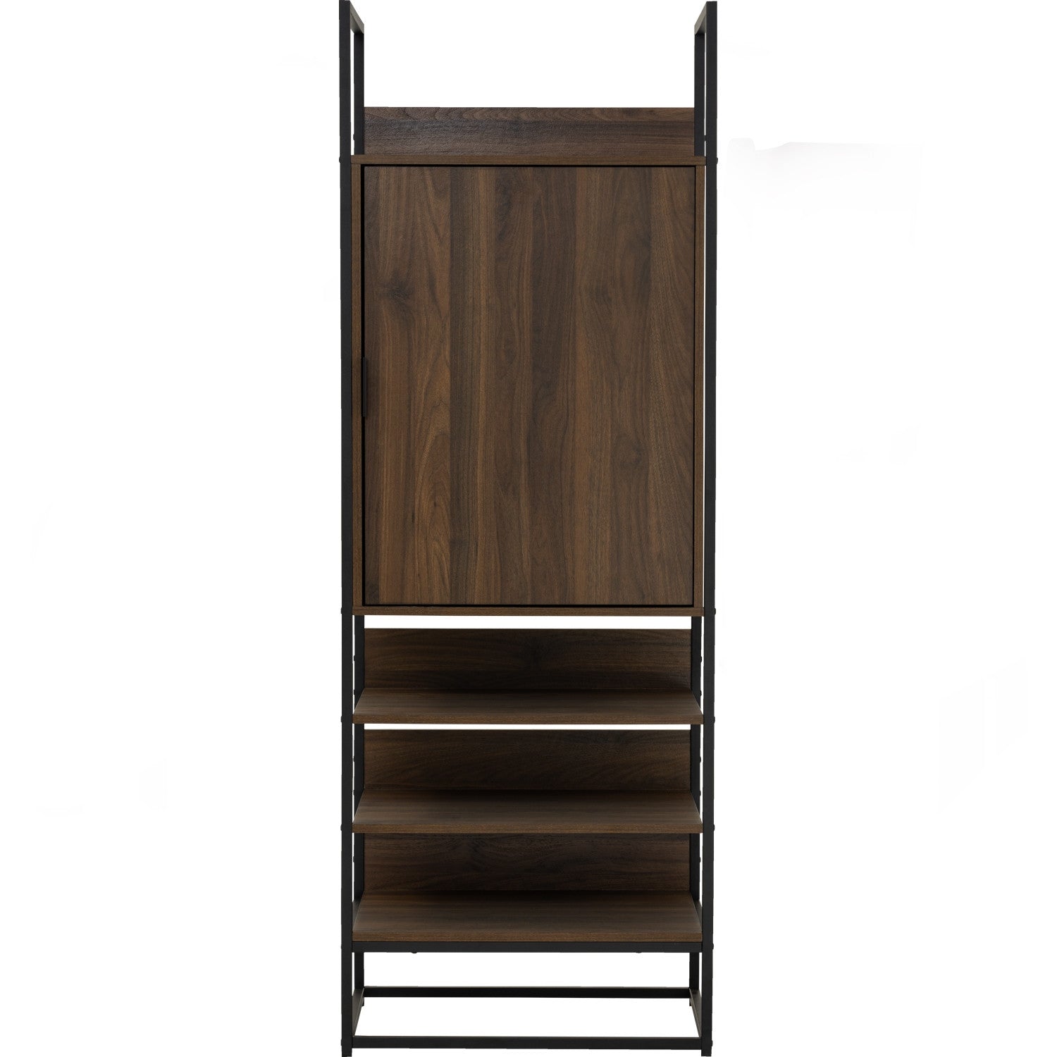 Capri open shelf wardrobe with 1 door in Matt Black Epoxy colour leg, Walnut colour shelf.