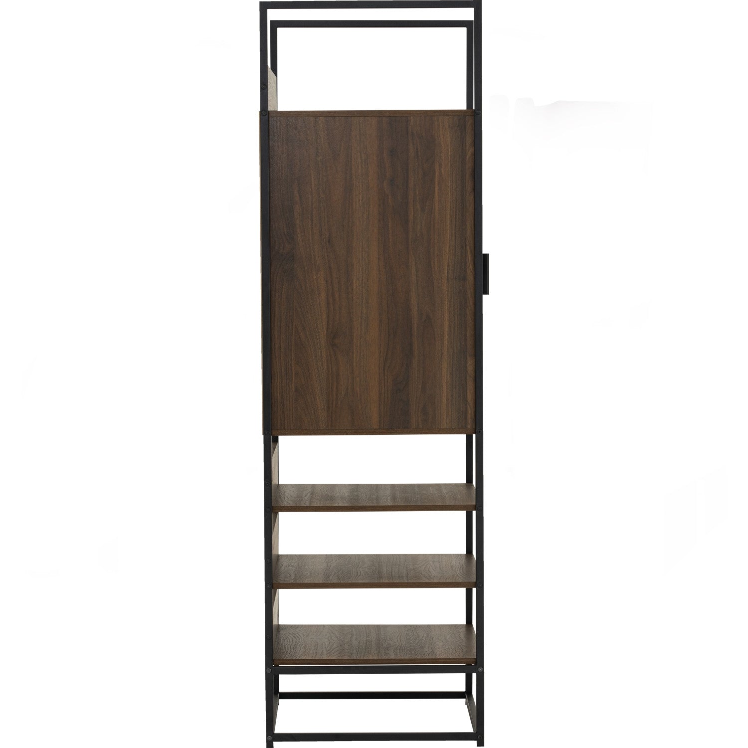 Capri open shelf wardrobe with 1 door in Matt Black Epoxy colour leg, Walnut colour shelf.
