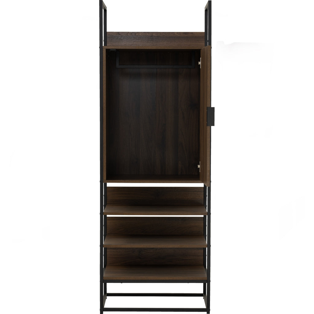 Capri open shelf wardrobe with 1 door in Matt Black Epoxy colour leg, Walnut colour shelf.