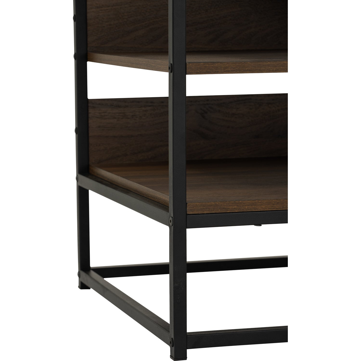 Capri open shelf wardrobe with 1 door in Matt Black Epoxy colour leg, Walnut colour shelf.