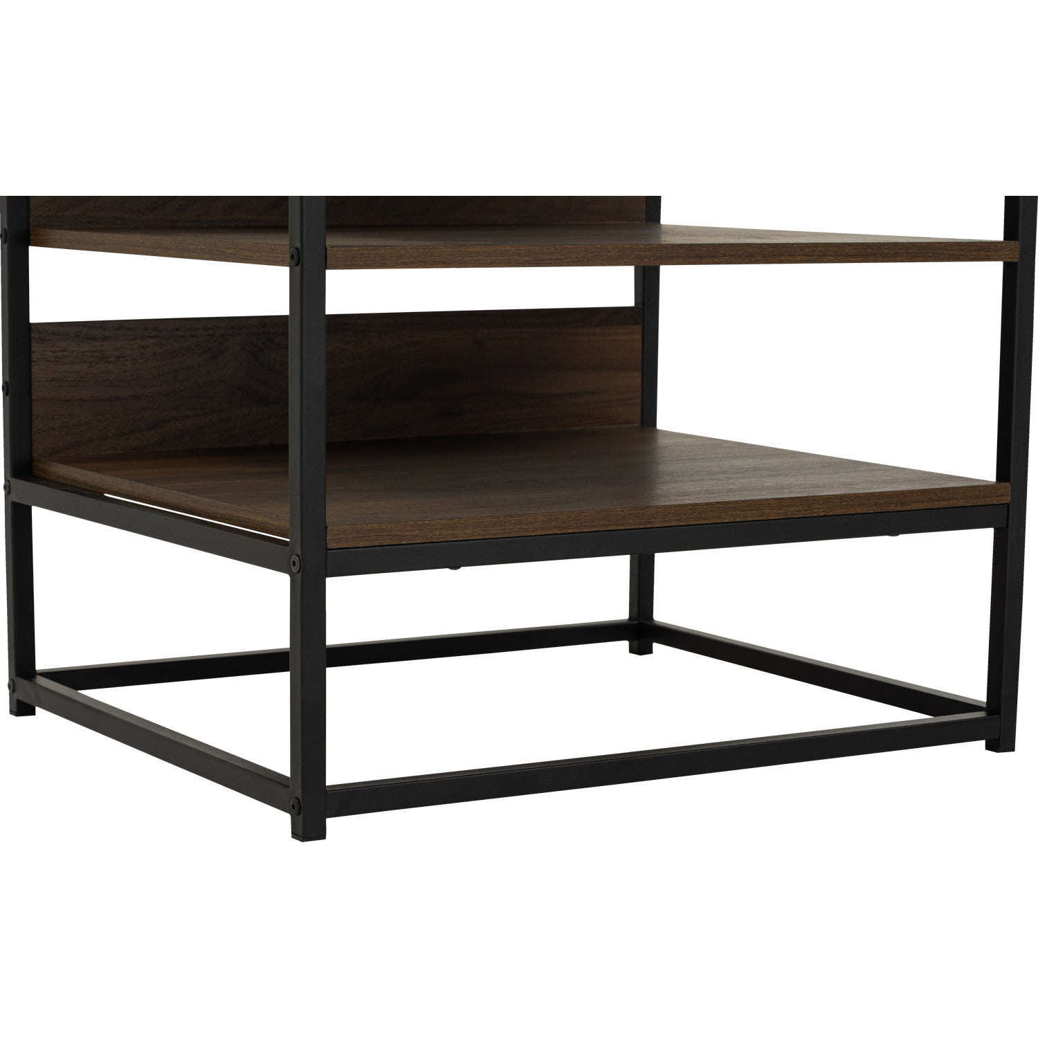 Capri open shelf wardrobe with 1 door in Matt Black Epoxy colour leg, Walnut colour shelf.