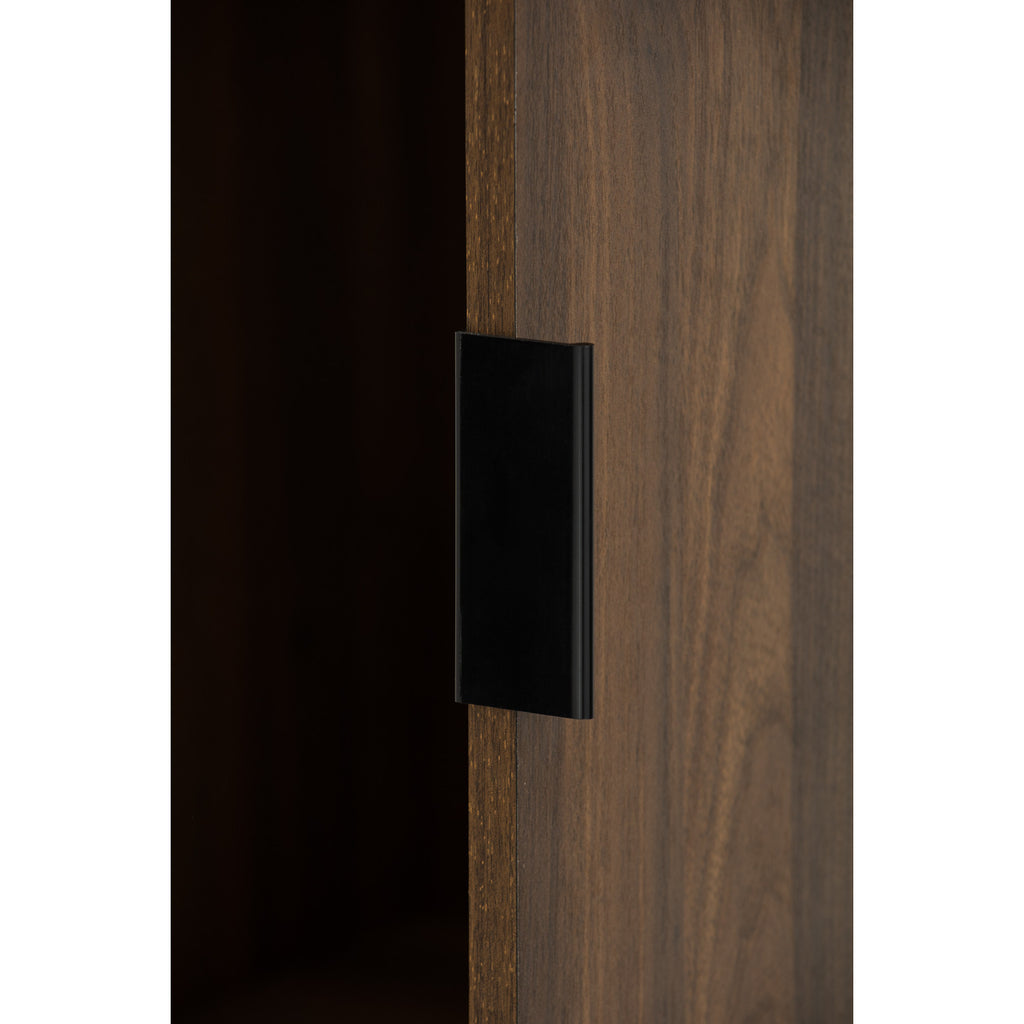 Capri open shelf wardrobe with 1 door in Matt Black Epoxy colour leg, Walnut colour shelf.