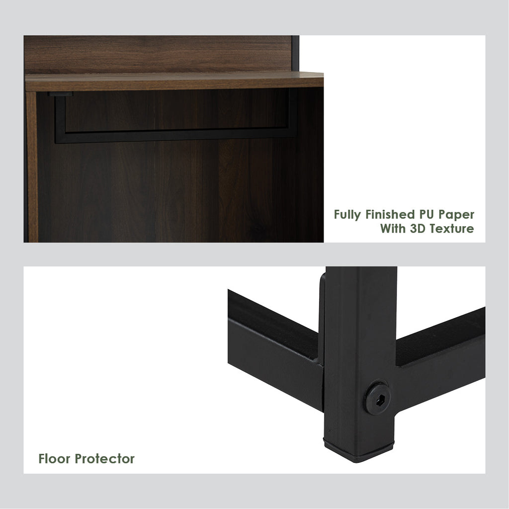Capri open shelf wardrobe with 1 door in Matt Black Epoxy colour leg, Walnut colour shelf.