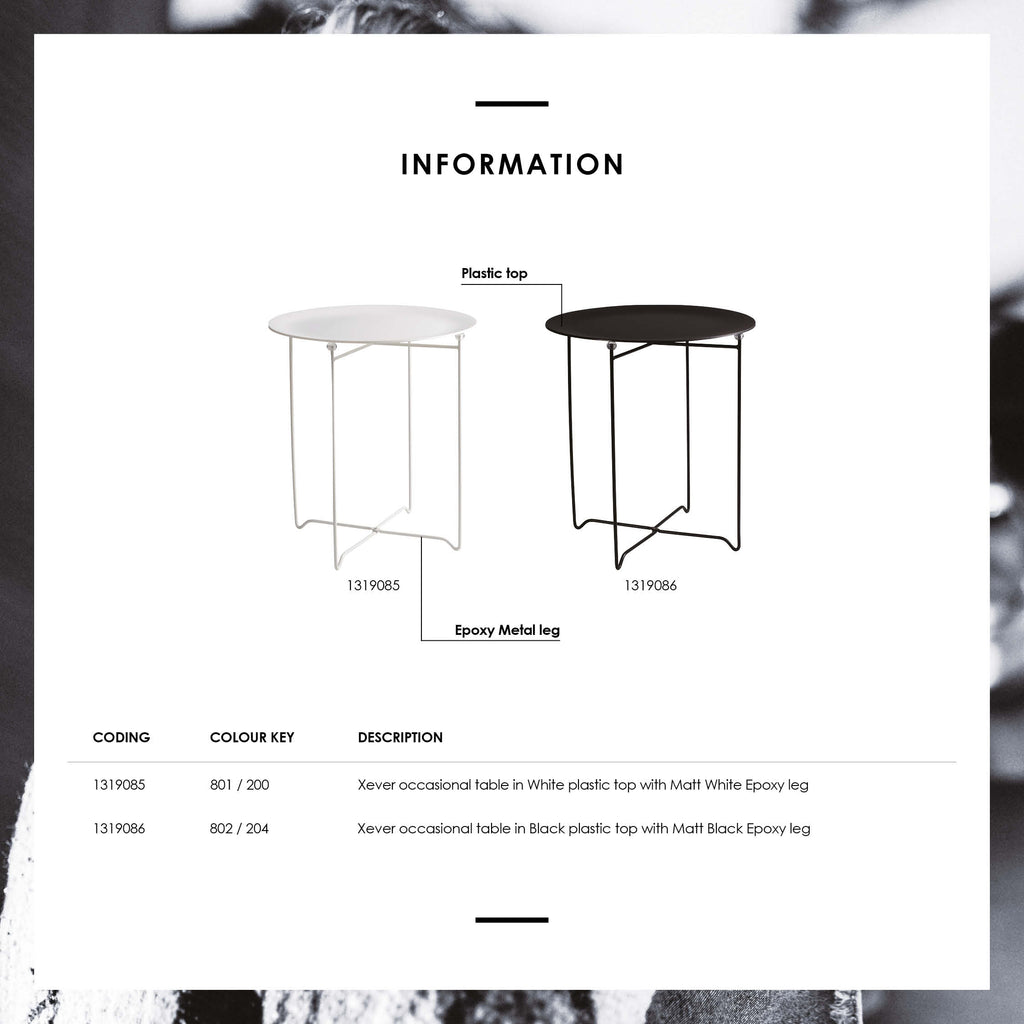 Xever occasional table in Black plastic top with Matt Black Epoxy leg