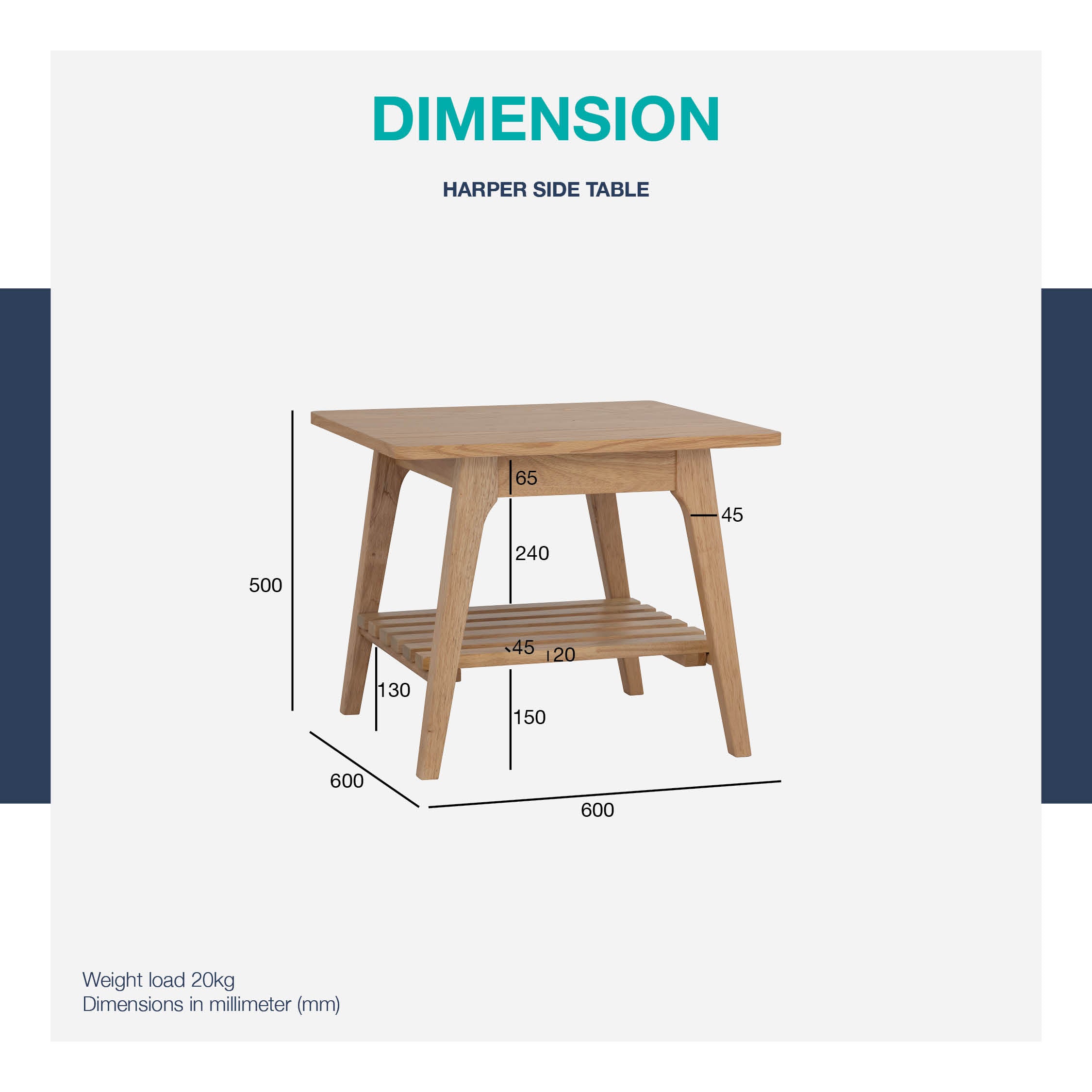 Harper side table in Walnut veneer top, Cocoa colour leg.