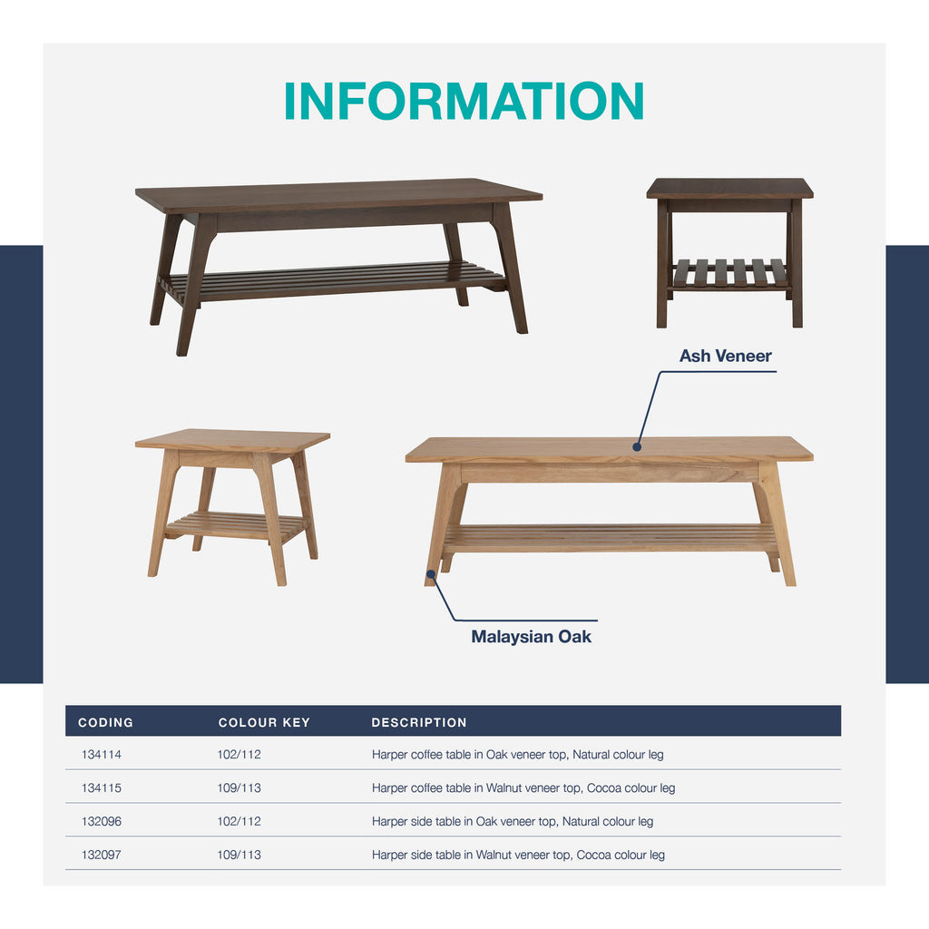Harper side table in Walnut veneer top, Cocoa colour leg.